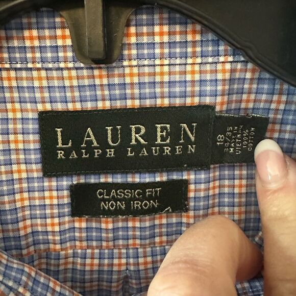 Polo Ralph Lauren Men's Blue/orange Checkered Shirt 18 neck 34/35 arm length - Picture 3 of 7
